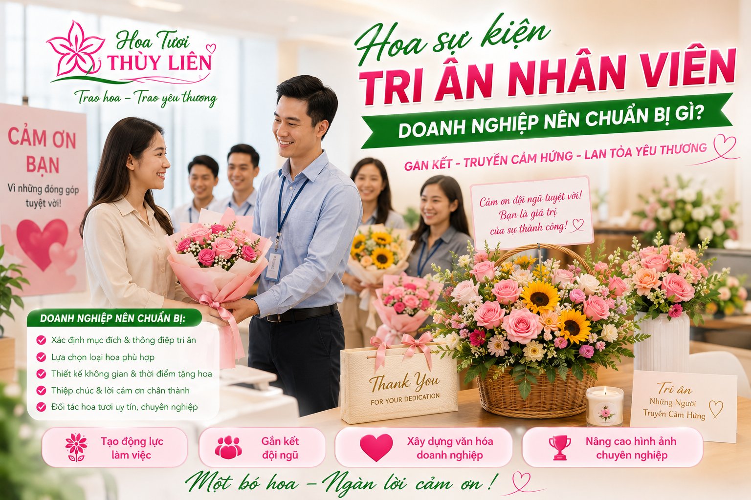 Hoa sự kiện & tri ân nhân viên: doanh nghiệp nên chuẩn bị gì?